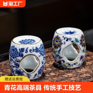 青花盖置高端紫砂壶盖托架陶瓷茶具家用白瓷盖碗盖子配件茶道茶器