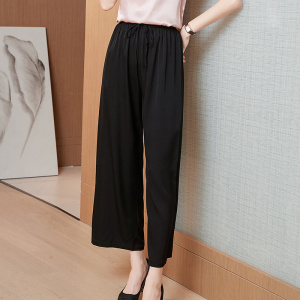 2021新款夏季女士阔腿裤真丝高腰裤子宽松休闲裤桑蚕丝直筒薄款