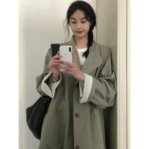 Coex Mall 首尔 ◆干练单品~韩国春季浅绿色风衣女中长款外套宽松