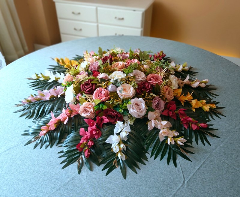 高档餐桌摆花仿真花轻奢转盘摆件装饰假花饭店包厢欧x式圆桌摆台.