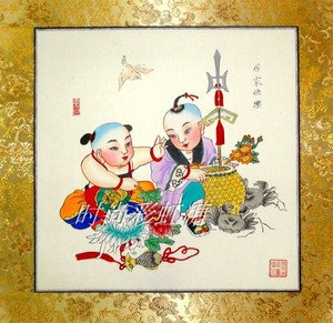 天津杨柳青年画版画手绘仿品居家快乐43厘米礼品客厅装饰画送朋友