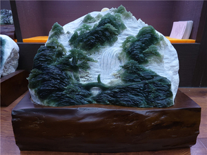 岫玉水墨意境山水 四季发财花玉 玉石摆件玉器天然杂件岫岩原石