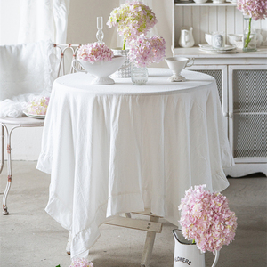纯棉褶皱荷叶边法式复古白色花边桌布民俗花园下午茶餐布圆桌方桌