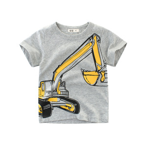 工程车挖掘机挖机图案衣服童装男童短袖t恤儿童夏纯棉中小童男宝