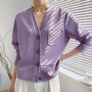 短款香芋紫色外套高级感女舂秋小开衫女士设计感小众洋气漂亮时尚