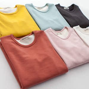 冬天衣服体恤土秋季加绒加厚圆领打底衫男士体恤春秋季竹节棉长袖