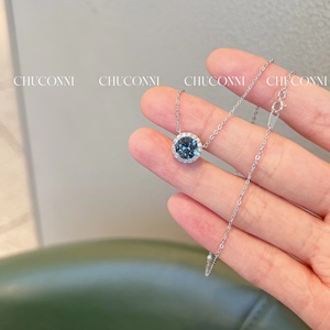 蓝色代表永恒 CHU韩国|925纯银经典款水晶般神秘圆形吊坠高级项链