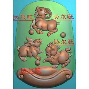 兔羊猪精雕图jdp浮雕灰度图bmp挂件椭圆电脑玉雕生肖三合 兔羊猪