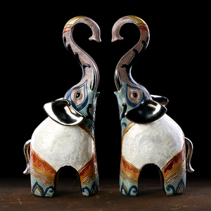 吉祥寓意彩绘北欧简约风格树脂工艺品大白象摆件装饰品桌面陈列