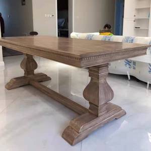 美式实木做旧餐桌椅组合复古乡方形桌子法式客厅家用长桌饭桌