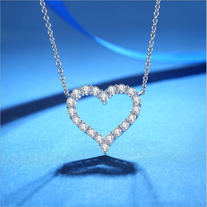进口莫桑钻石项链女24k白金锁骨链爱心桃心pt950铂金简约大号日韩