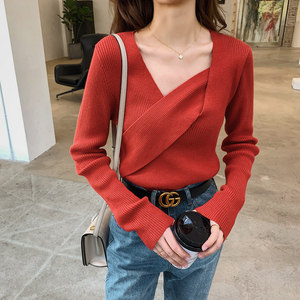 新年红 七格格针织衫新款女装春季修身显瘦红色慵懒套头毛衣上衣