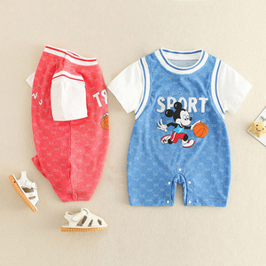 龙凤胎双胞胎婴儿连体衣夏装可爱超萌男女宝宝衣服薄款短袖外出服