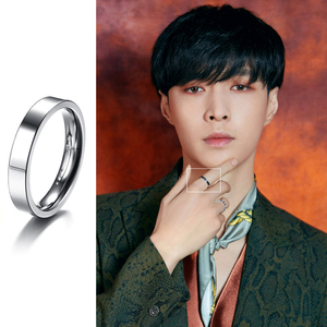 品质帅气张艺兴同款戒指银色钛钢个性潮男4mm显细设计单身黑色ins