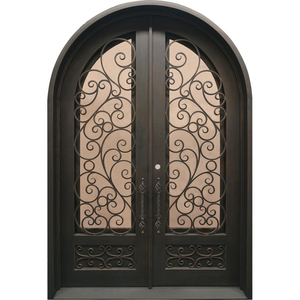 热销弧形铁大门玻璃纱窗门锻钢门芯花双开门可定制庭院入户防盗门