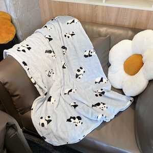 【自带氛围感】可爱熊猫嘭嘭毛毯法兰绒学生保暖被子床单午睡盖毯