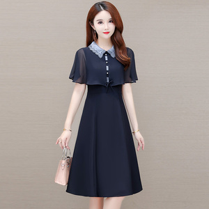 雪纺连衣裙女2022新款夏季爆款时尚中年妈妈高贵气质洋气披肩裙子