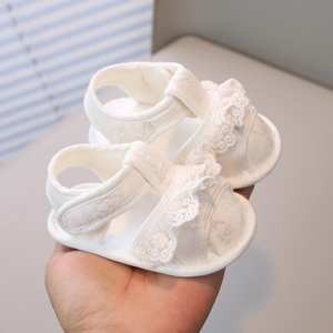 婴儿凉鞋女宝宝夏季蕾丝花边公主鞋步前布鞋防掉6-8-12个月0一1岁