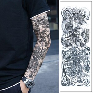 赵云子龙全臂纹身贴高级感防水男女赵子龙大花臂仿真刺青半永久