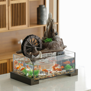 中式假山喷泉流水摆件循环水客厅桌面风水轮水车小型鱼缸造景全套