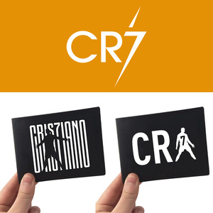 外贸cr7足球黑色钱包体育周边印花钱夹男式短款钱包折叠皮夹卡包