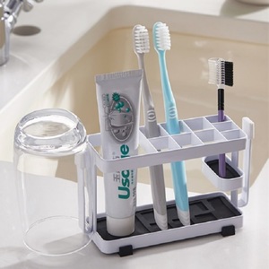 欧式牙具架简约创意洗漱水杯牙膏牙刷置物架无痕吸壁式浴室收纳架