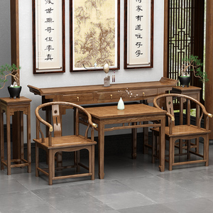 新中式中堂六件套实木条案香案供桌佛台农村家用翘头桌八仙桌条几