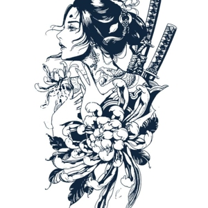 果汁草本半永久洗不掉不反光(两张)艺伎浮世绘男女防水纹身贴