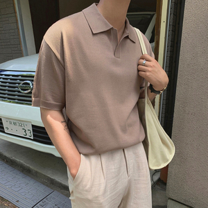 MRCYC夏季男士翻领短袖针织衫打底毛衣韩版潮流学生T恤个性线衣