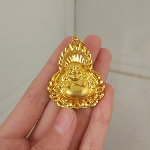 糊涂老庙祝正品黄金火焰佛吊坠足金999弥勒佛挂饰男女金项链本命
