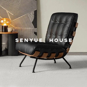 意式极简真皮单人沙发椅小户型单椅脊骨休闲椅摇椅设计师复古客厅