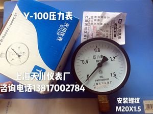 上海天川仪表厂Y-100弹簧管压力表0-0.6,1,1.6,2.5,4,6MPA水压表