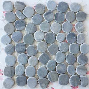 蓝色石材马赛克墙贴灵壁蓝鹅卵石碎拼大理石鱼池浴室卫生间背景墙