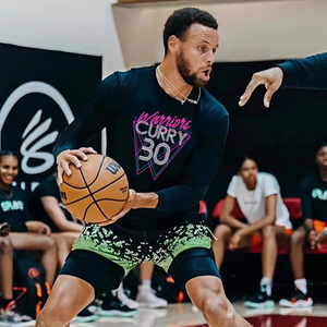 勇士库里投篮服美式篮球长袖t恤速干男上衣跑步健身热身运动训练