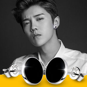 卓麦s925银针耳钉男一对时尚韩版男士耳钉男生耳环饰品黑色滴胶男