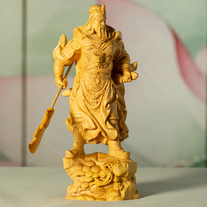 关公武财神像小叶黄杨木雕刻关二爷仿古家居客厅车载装饰人物摆件