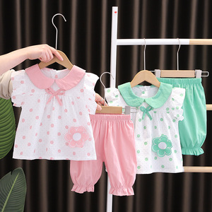 婴儿衣服夏季薄款背心短裤套装八9十个月一周岁两岁多3女宝宝夏装