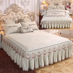 韩式莫代尔蕾丝床裙单件磨毛床罩四件套席梦思床垫保护套床上用品