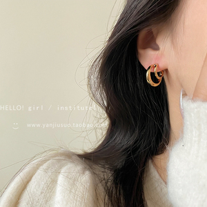 金属c型双层圆圈耳环女小众设计耳圈2024新款轻奢高级感耳饰耳钉