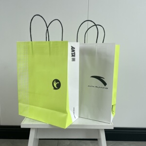 anta/安踏运动手提纸袋 鞋盒服装袋 白绿面新款运动风手提袋