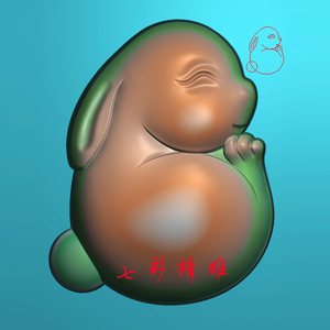 兔精雕图jdp灰度图bmp浮雕图玉雕生肖兔宝宝瑞兽兔子卡通玉兔7597