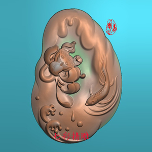 荷花鱼精雕图jdp灰度图bmp浮雕图玉雕花件连年有余金鲤鱼莲花9589