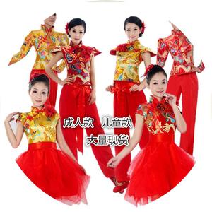 新款主持古筝二胡打鼓表演服现代演出腰鼓服龙袍中国风秧歌服装女