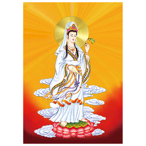 观世音菩萨佛像画南海滴水观音相片纸塑封照片式画像家用镇宅挂画