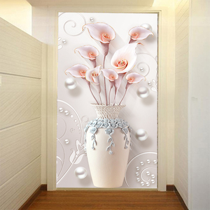 现代欧式8d立体花瓶玄关壁画竖版简约背景墙布3d凹凸壁纸过道墙纸