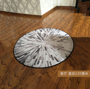 餐桌抽象圆形地毯水晶绒潮牌120CM小奢华美式小黑白灰色吸尘160CM