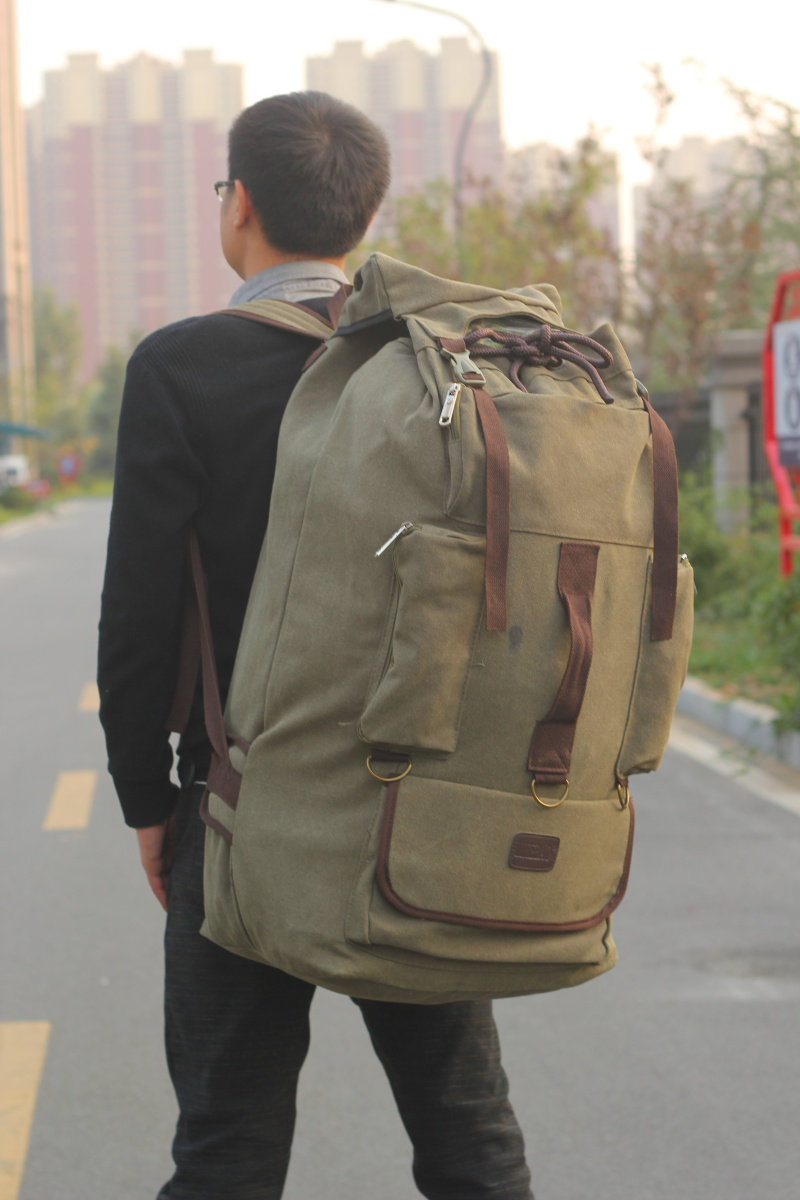 110l超大容量帆布双肩男旅行大号背包户外登山旅游打工行李包背囊