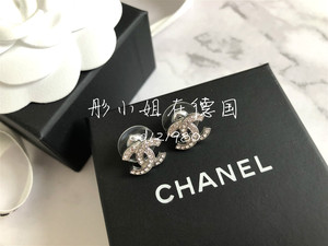 欧洲德国代购chanel 香奈儿经典款双C满钻耳钉耳环金色银色小号