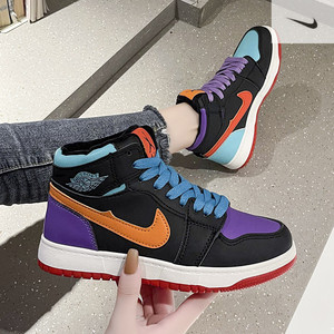 官网正版耐克aj板鞋糖果鸳鸯鞋高帮女鞋秋冬加绒空军一号桃子熟了