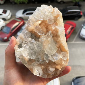 天然水晶钻石鱼眼石原石 矿物白晶体 摆件矿标印度共生橘色沸石